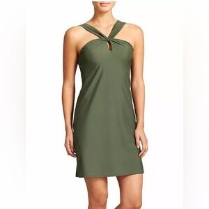 Athleta Kiki Mini Swim Beach Dress Front Cutout & Tie Back Detail in Olive Green